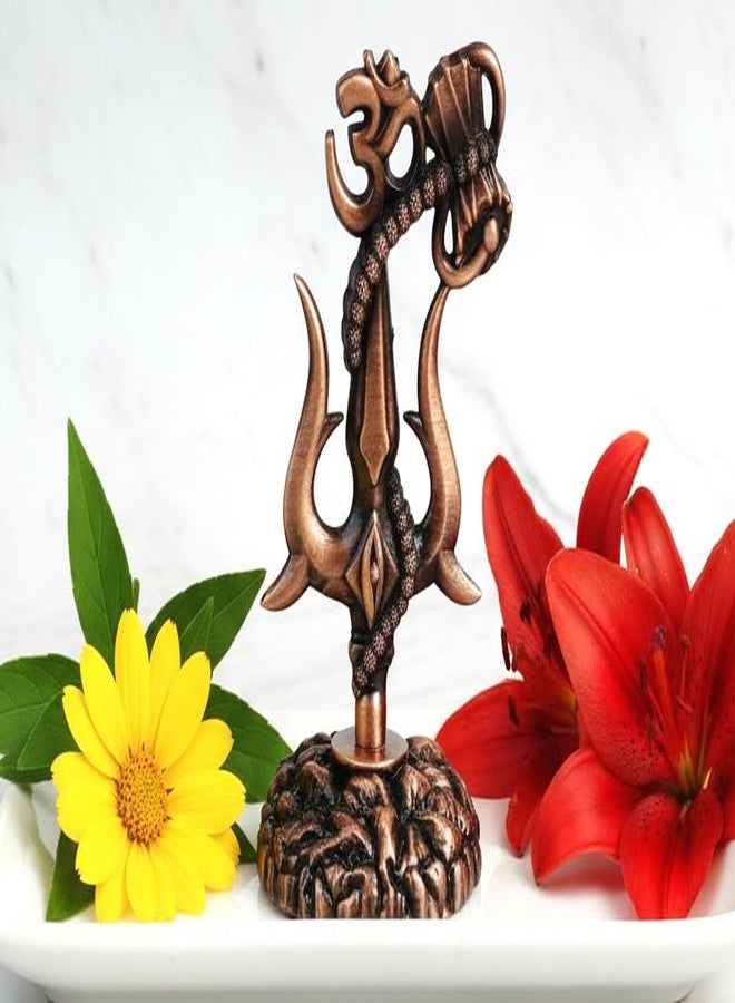ARTISKRITI Shivji Trishul Damru and Aum Idol for Mandir, Shiva Idol Car Dashboard Decoration Items Statue Metal Showpiece for Pooja Room Home Decor (Om Copper) - Image 3